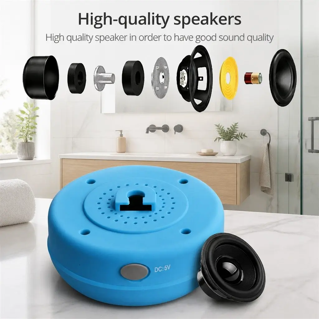 Portable Bluetooth Speaker Red Mini Suction Cup Waterproof Hands-Free