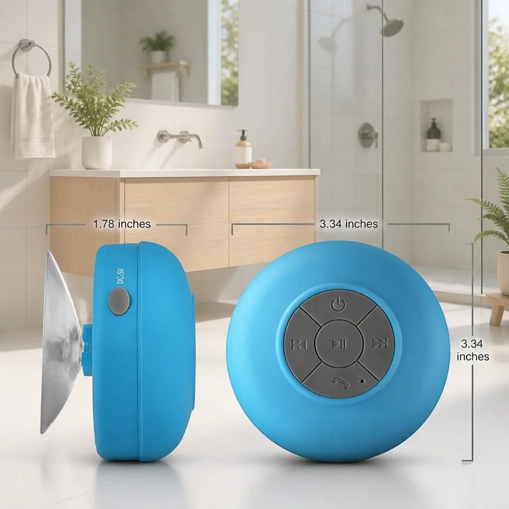 Portable Bluetooth Speaker Red Mini Suction Cup Waterproof Hands-Free