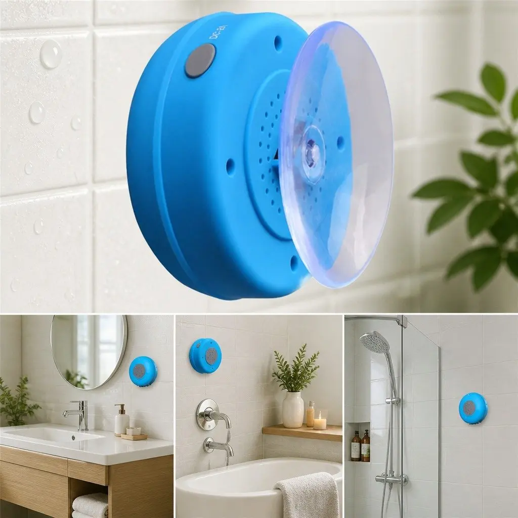 Portable Bluetooth Speaker Red Mini Suction Cup Waterproof Hands-Free
