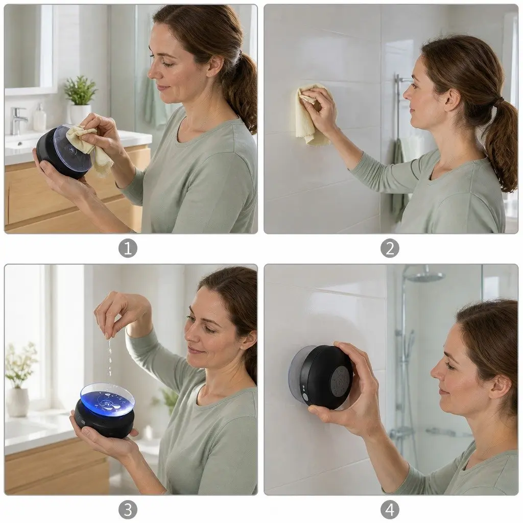 Portable Bluetooth Speaker Red Mini Suction Cup Waterproof Hands-Free
