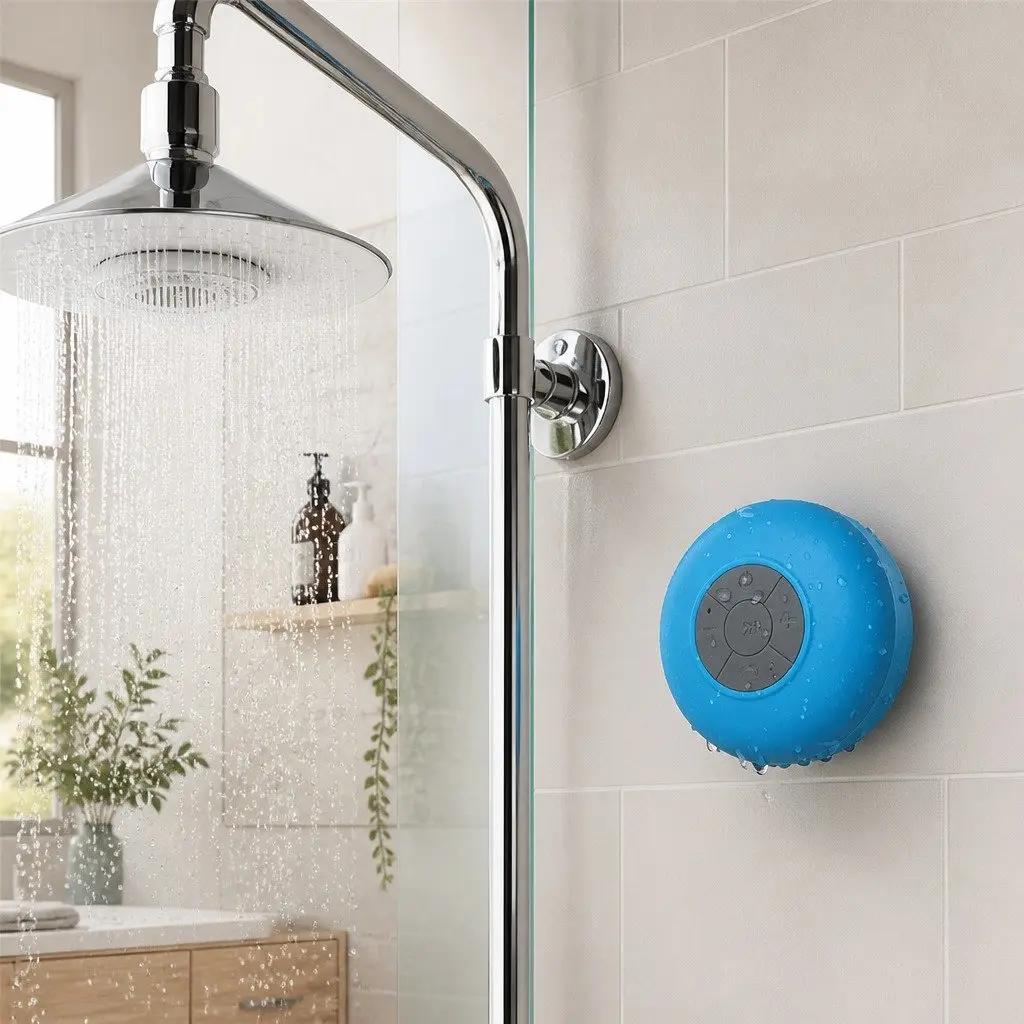 Portable Bluetooth Speaker Red Mini Suction Cup Waterproof Hands-Free