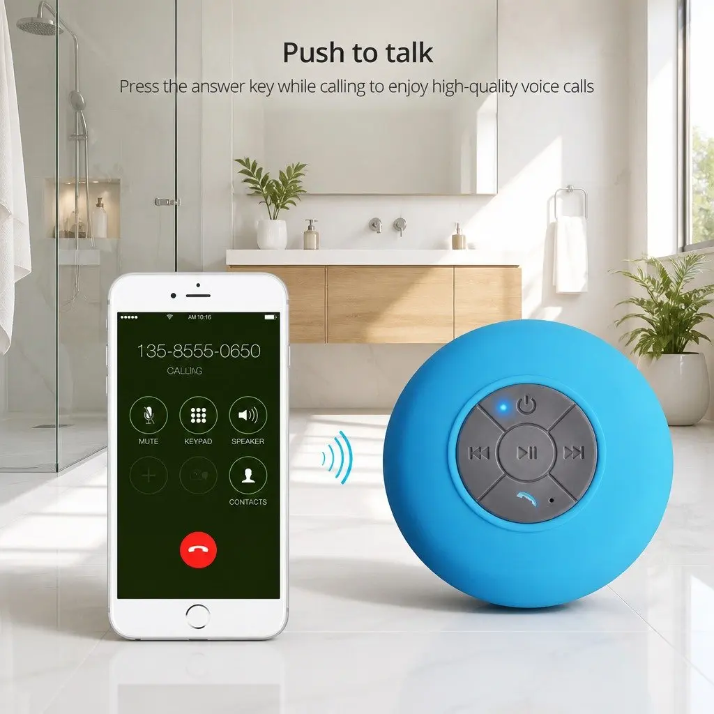 Portable Bluetooth Speaker Red Mini Suction Cup Waterproof Hands-Free