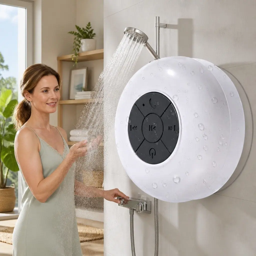 Portable Bluetooth Speaker White Waterproof Suction Cup Hands-Free Music Player