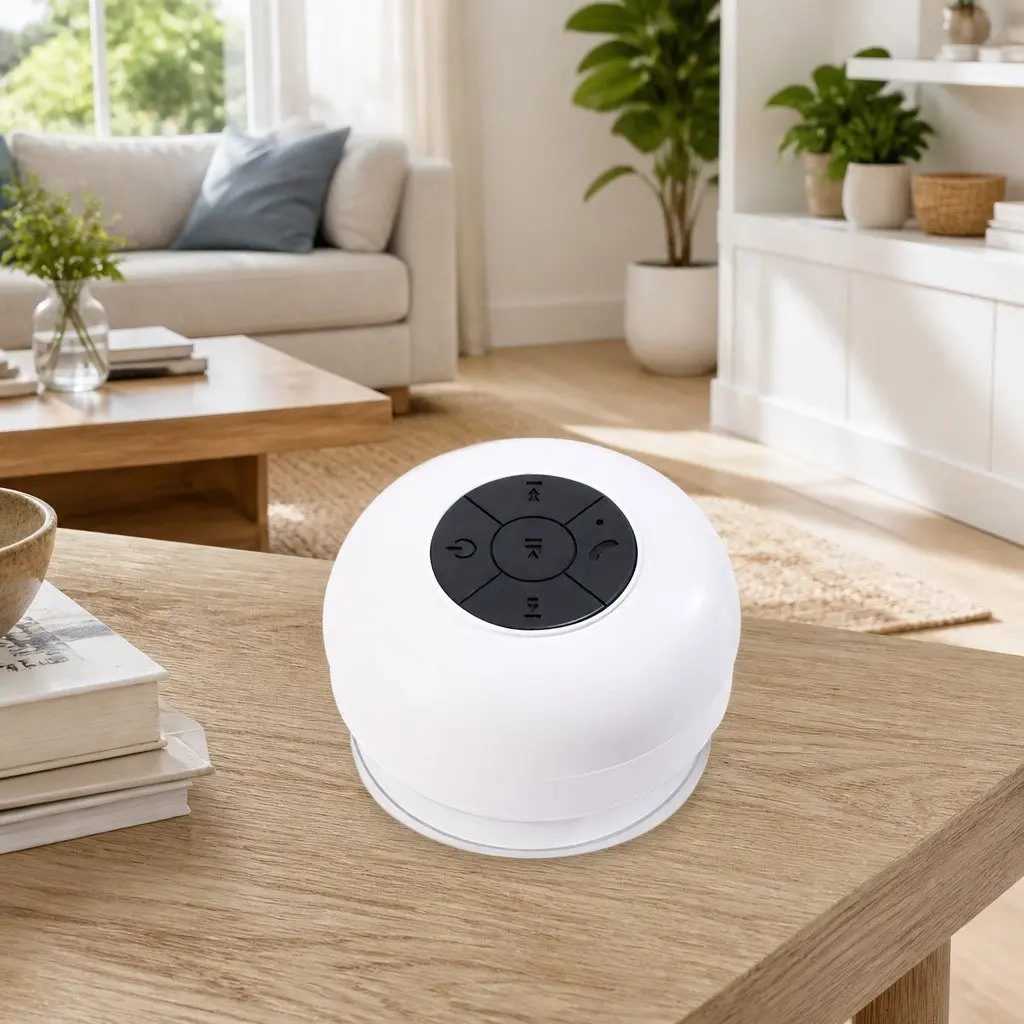 Portable Bluetooth Speaker White Waterproof Suction Cup Hands-Free Music Player