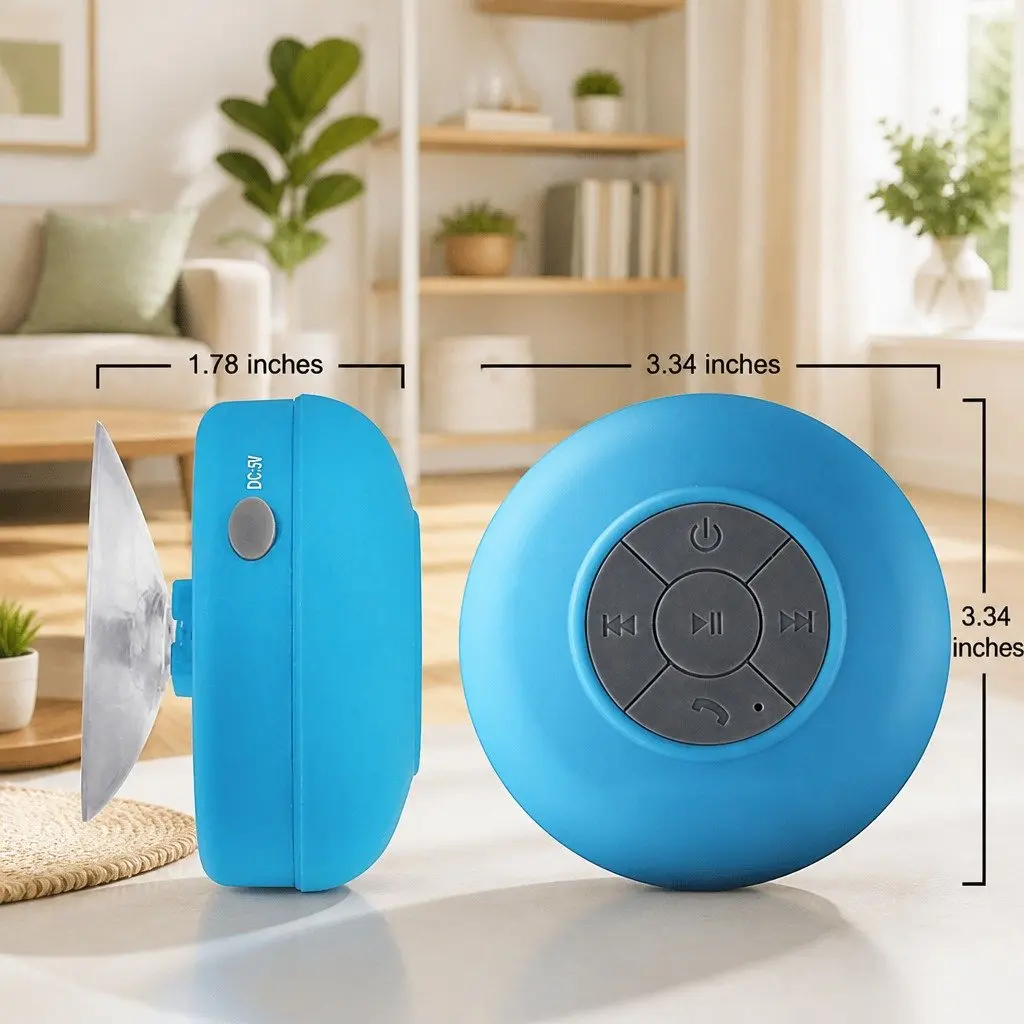 Portable Bluetooth Speaker White Waterproof Suction Cup Hands-Free Music Player