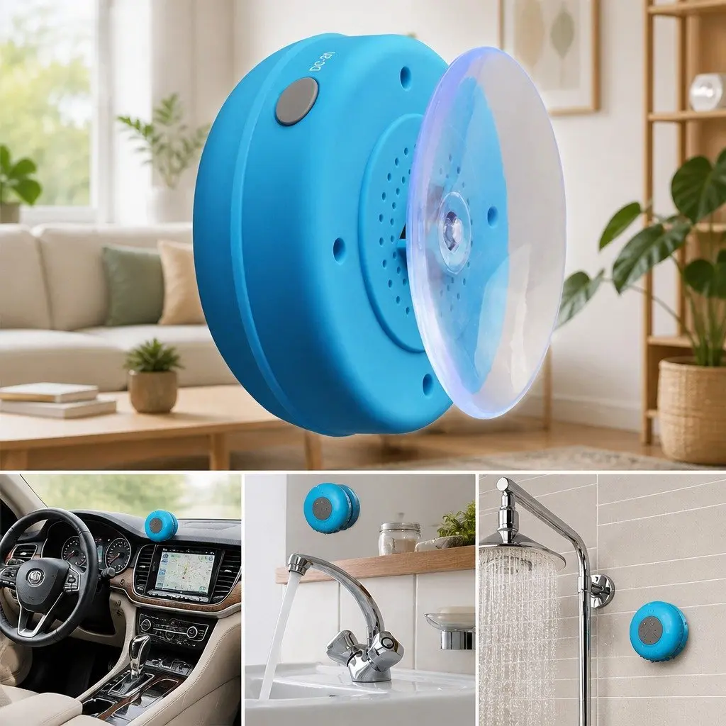 Portable Bluetooth Speaker White Waterproof Suction Cup Hands-Free Music Player