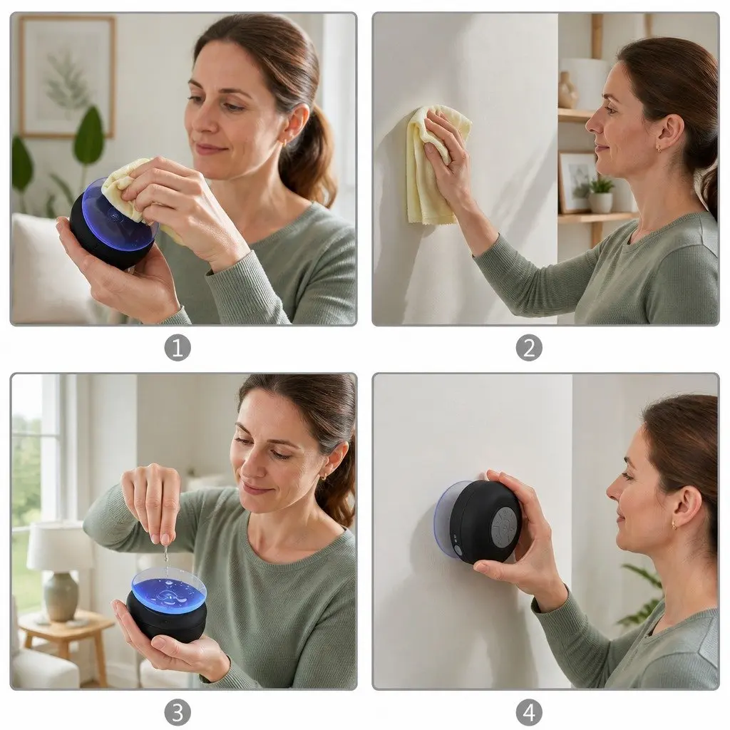 Portable Bluetooth Speaker White Waterproof Suction Cup Hands-Free Music Player