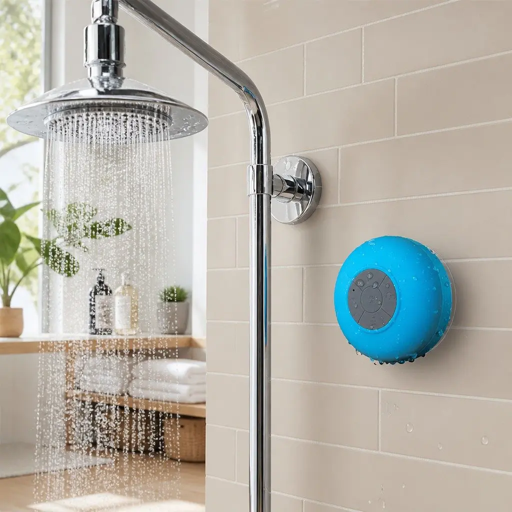 Portable Bluetooth Speaker White Waterproof Suction Cup Hands-Free Music Player