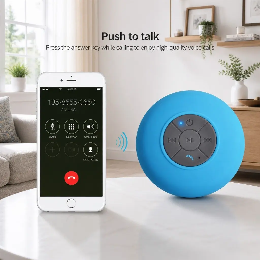 Portable Bluetooth Speaker White Waterproof Suction Cup Hands-Free Music Player