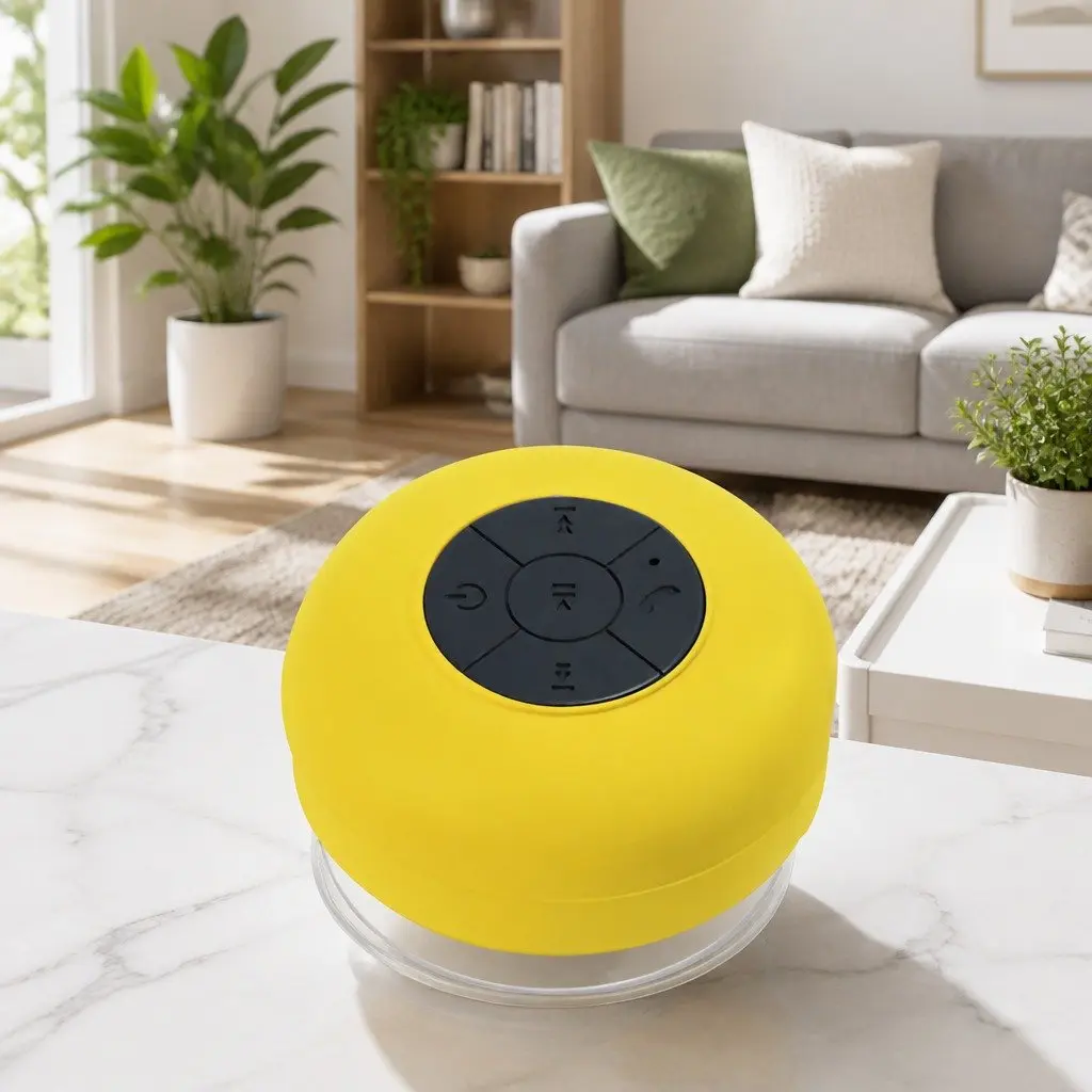 Bluetooth Speaker Yellow Suction Cup Mount Waterproof Hands-Free Music Player