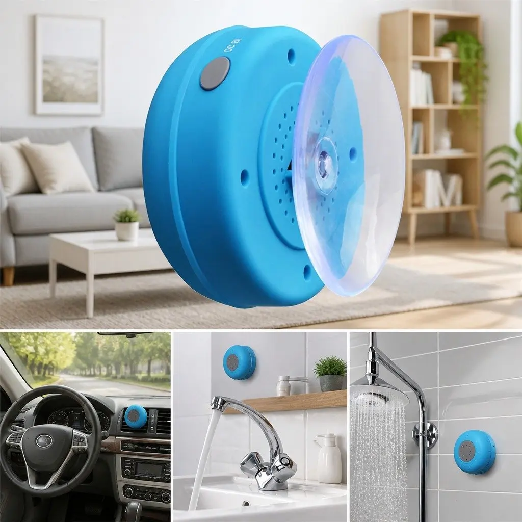 Bluetooth Speaker Yellow Suction Cup Mount Waterproof Hands-Free Music Player