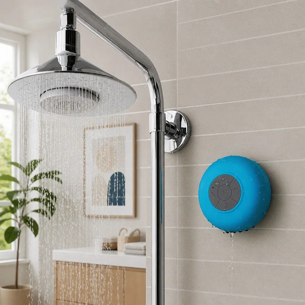 Bluetooth Speaker Yellow Suction Cup Mount Waterproof Hands-Free Music Player