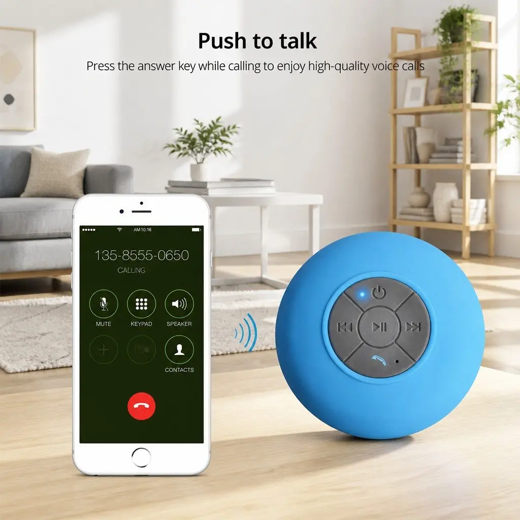 Bluetooth Speaker Yellow Suction Cup Mount Waterproof Hands-Free Music Player