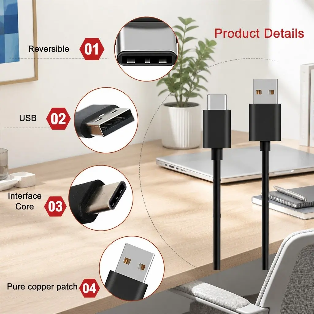 USB-C to USB-C PD Fast Charge Cable 40W Power Charger Lead