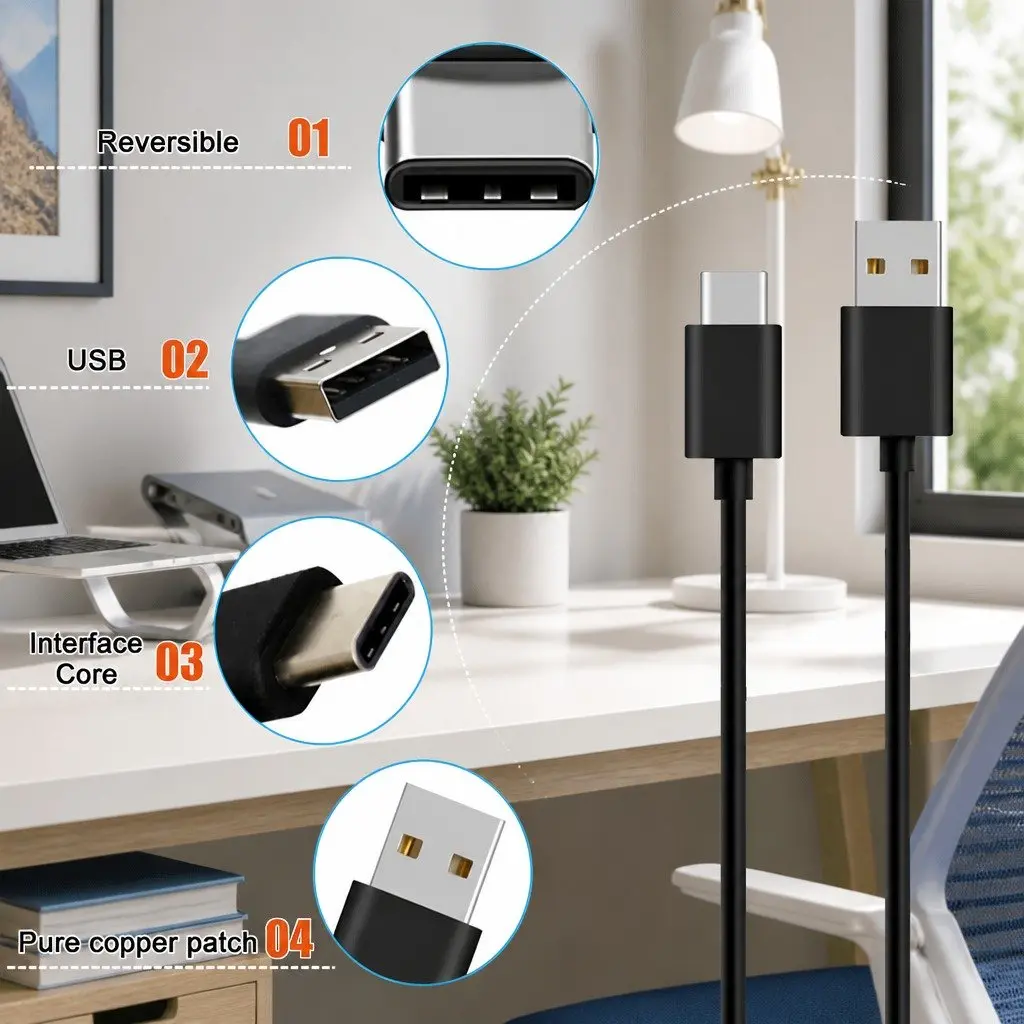 USB to USB-C Fast Charging Cable For Samsung Huawei Android Devices