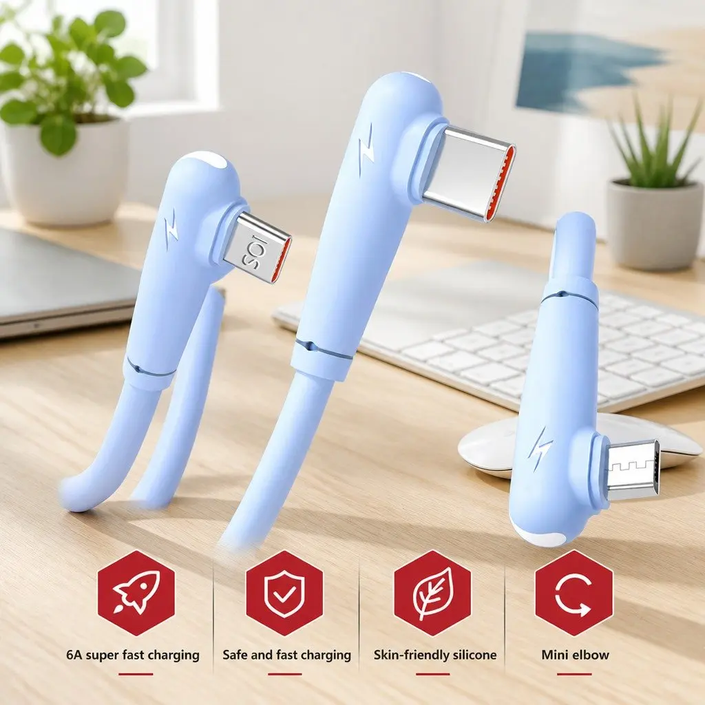 66W Fast Charging Three-in-One Cable Elbow Liquid Silicone Connector Data