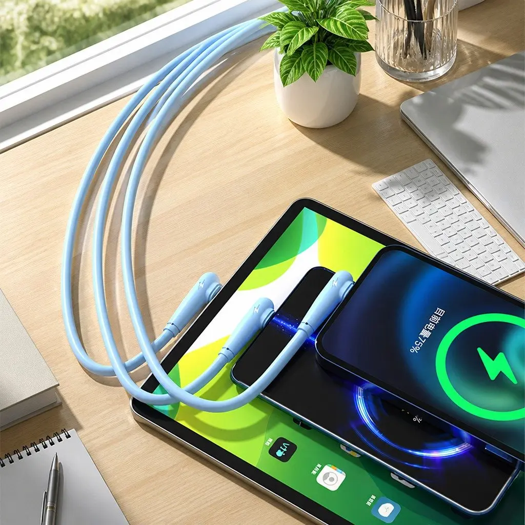 66W Fast Charging Three-in-One Cable Elbow Liquid Silicone Connector Data