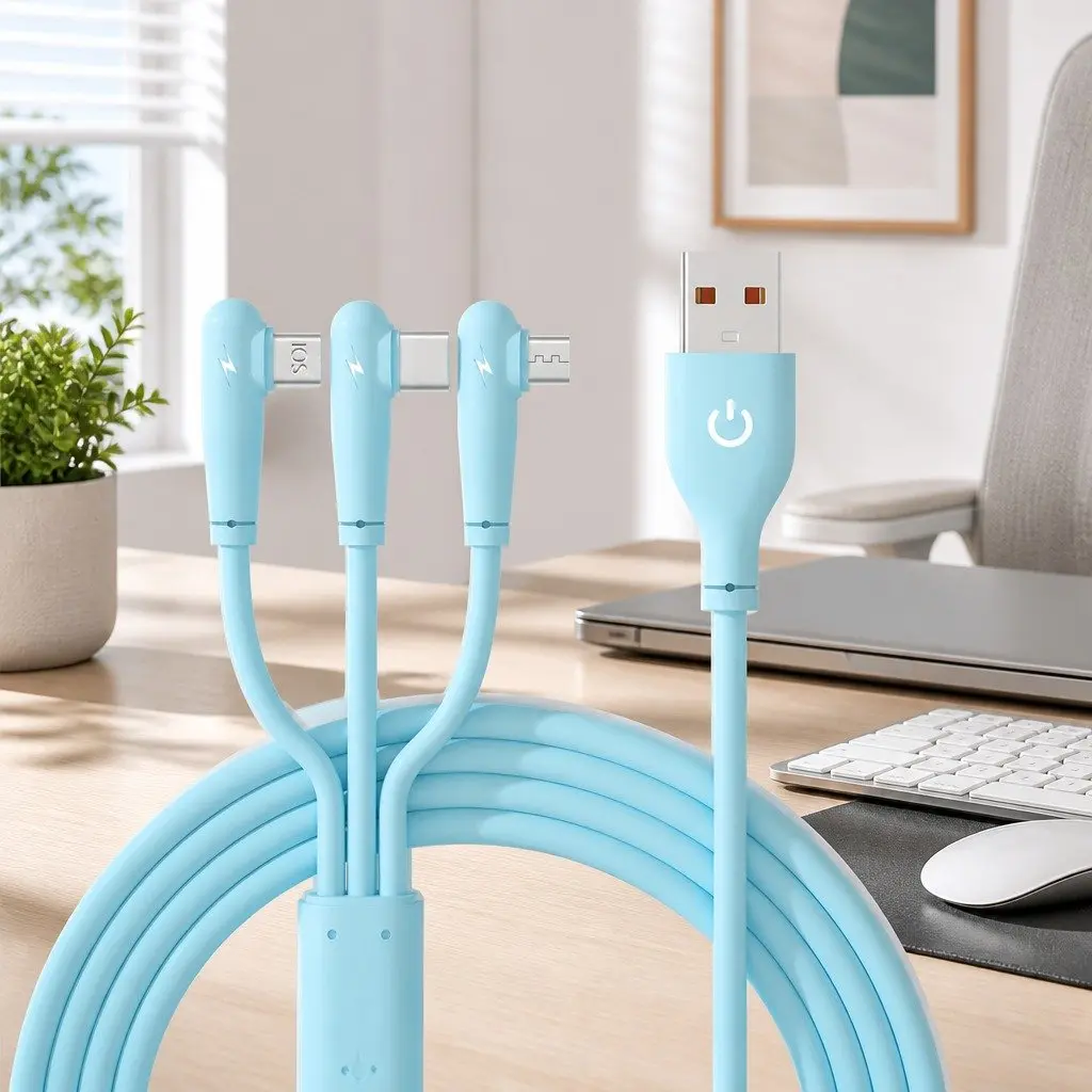 66W Fast Charging Three-in-One Cable Elbow Liquid Silicone Connector Data