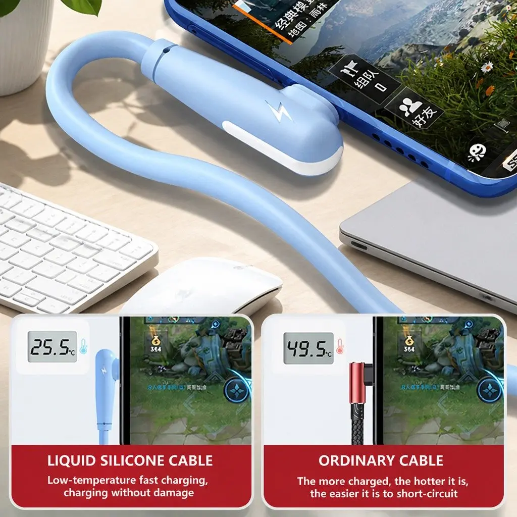 66W Fast Charging Three-in-One Cable Elbow Liquid Silicone Connector Data