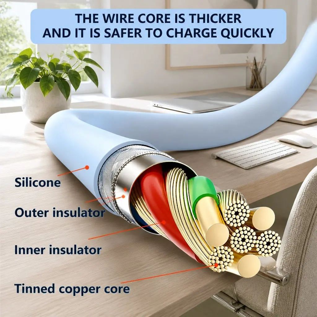 66W Fast Charging Three-in-One Cable Elbow Liquid Silicone Connector Data