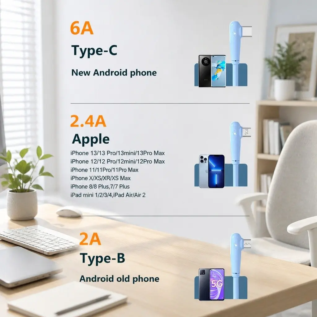66W Fast Charging Three-in-One Cable Elbow Liquid Silicone Connector Data