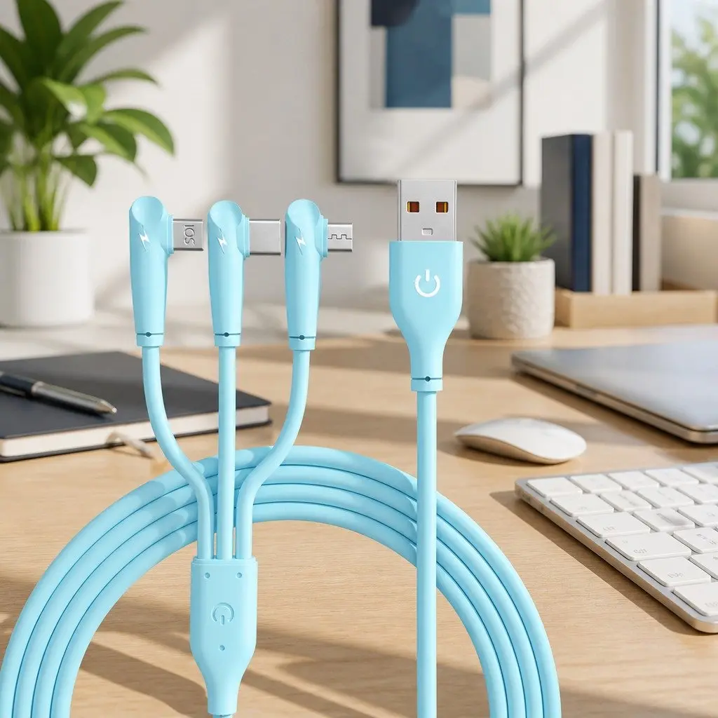 66W Fast Charging Three-in-One Cable Elbow Liquid Silicone Connector Data