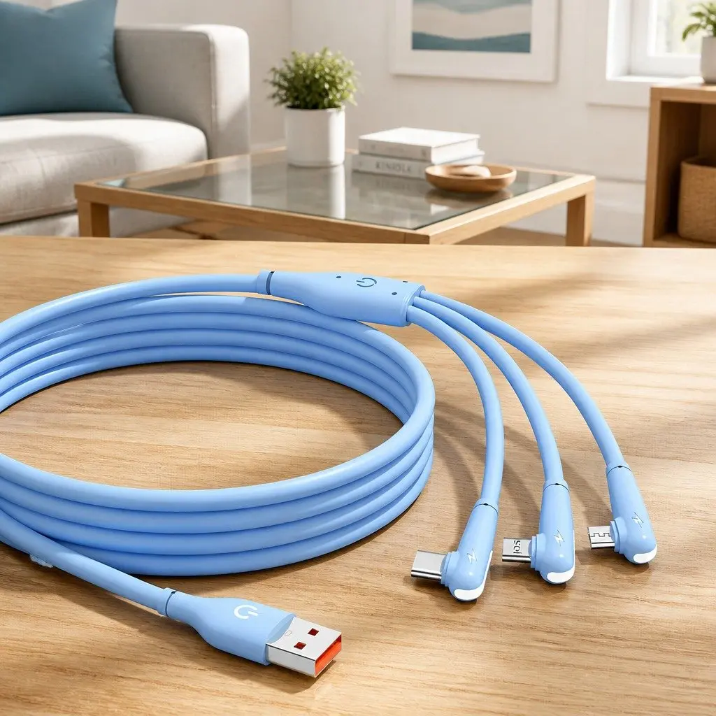 66W Fast Charging Three-in-One Data Cable Elbow Liquid Silicone Blue