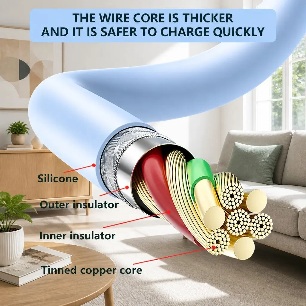 66W Fast Charging Three-in-One Data Cable Elbow Liquid Silicone Blue