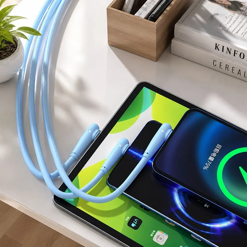 Elbow Three-in-One Fast Charging Data Cable Liquid Silicone Green