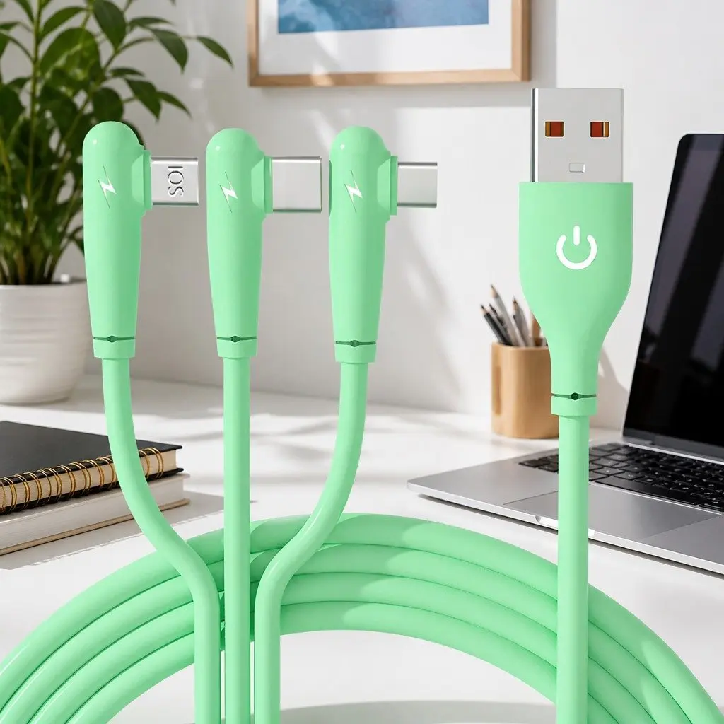 Elbow Three-in-One Fast Charging Data Cable Liquid Silicone Green