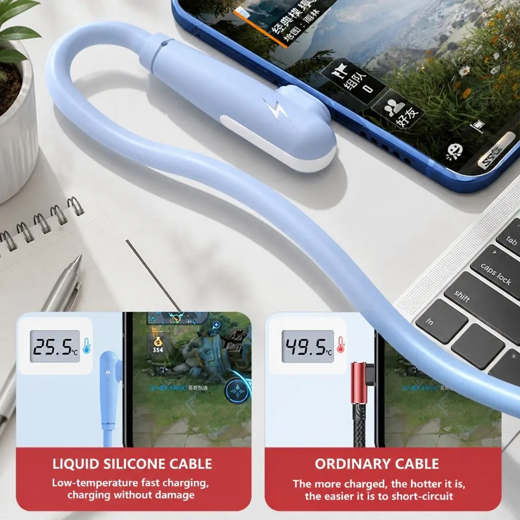 Elbow Three-in-One Fast Charging Data Cable Liquid Silicone Green