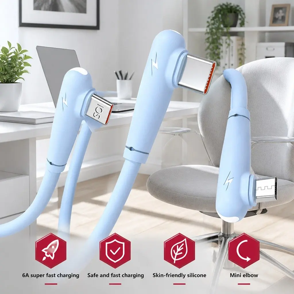 66W Fast Charging Three-In-One Data Cable Elbow Liquid Silicone Green