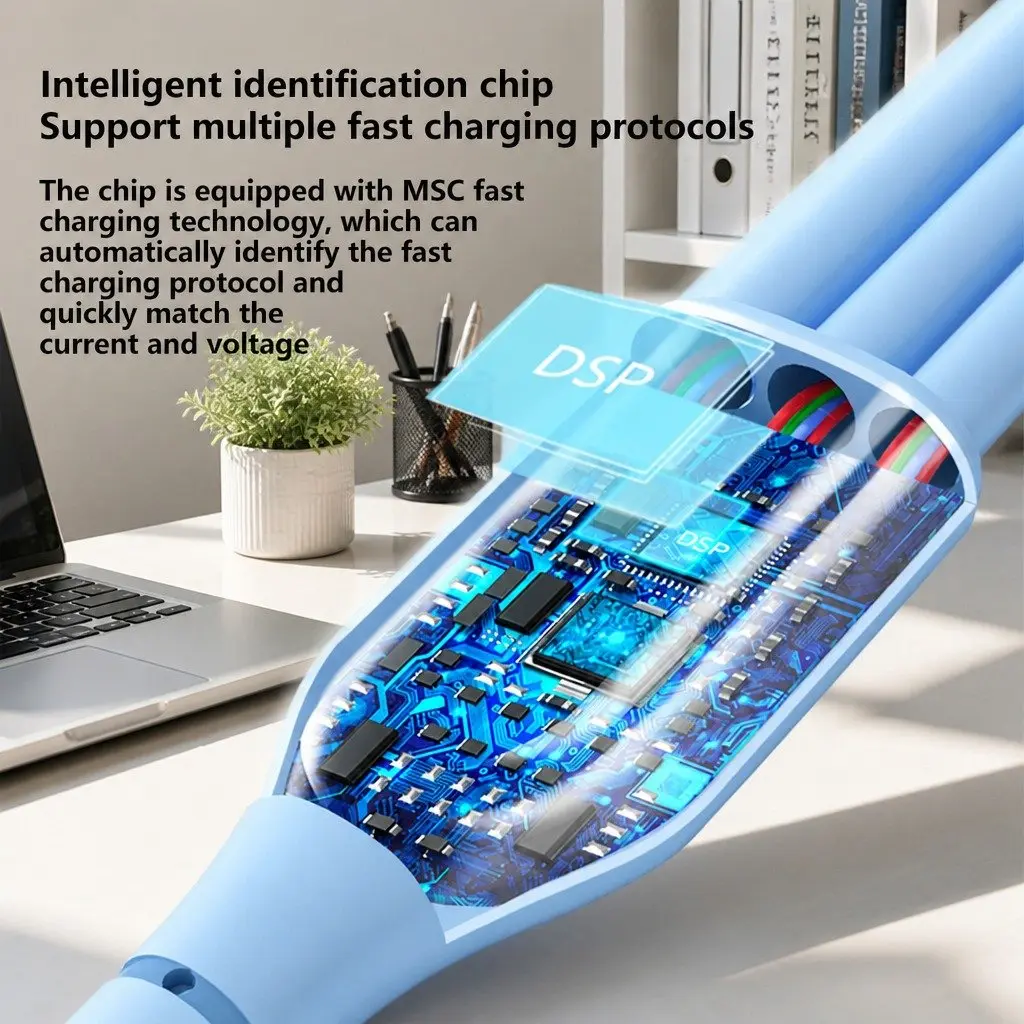 66W Fast Charging Three-In-One Data Cable Elbow Liquid Silicone Green