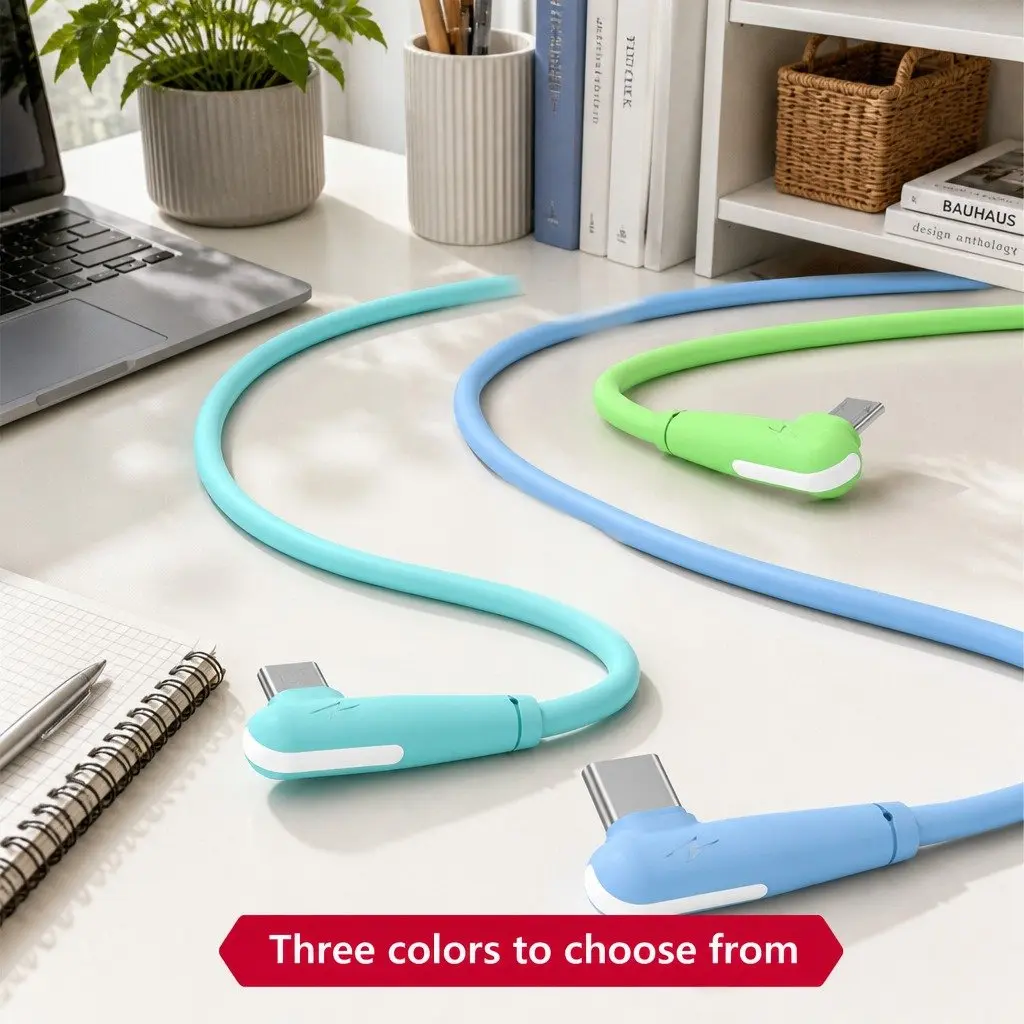 66W Fast Charging Three-In-One Data Cable Elbow Liquid Silicone Green