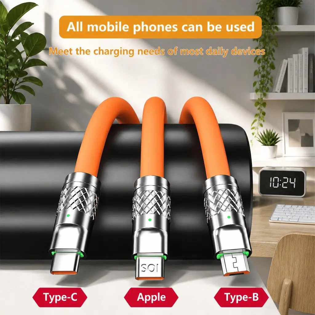 120W Fast Charging Cable Three-In-One Data Line Yellow