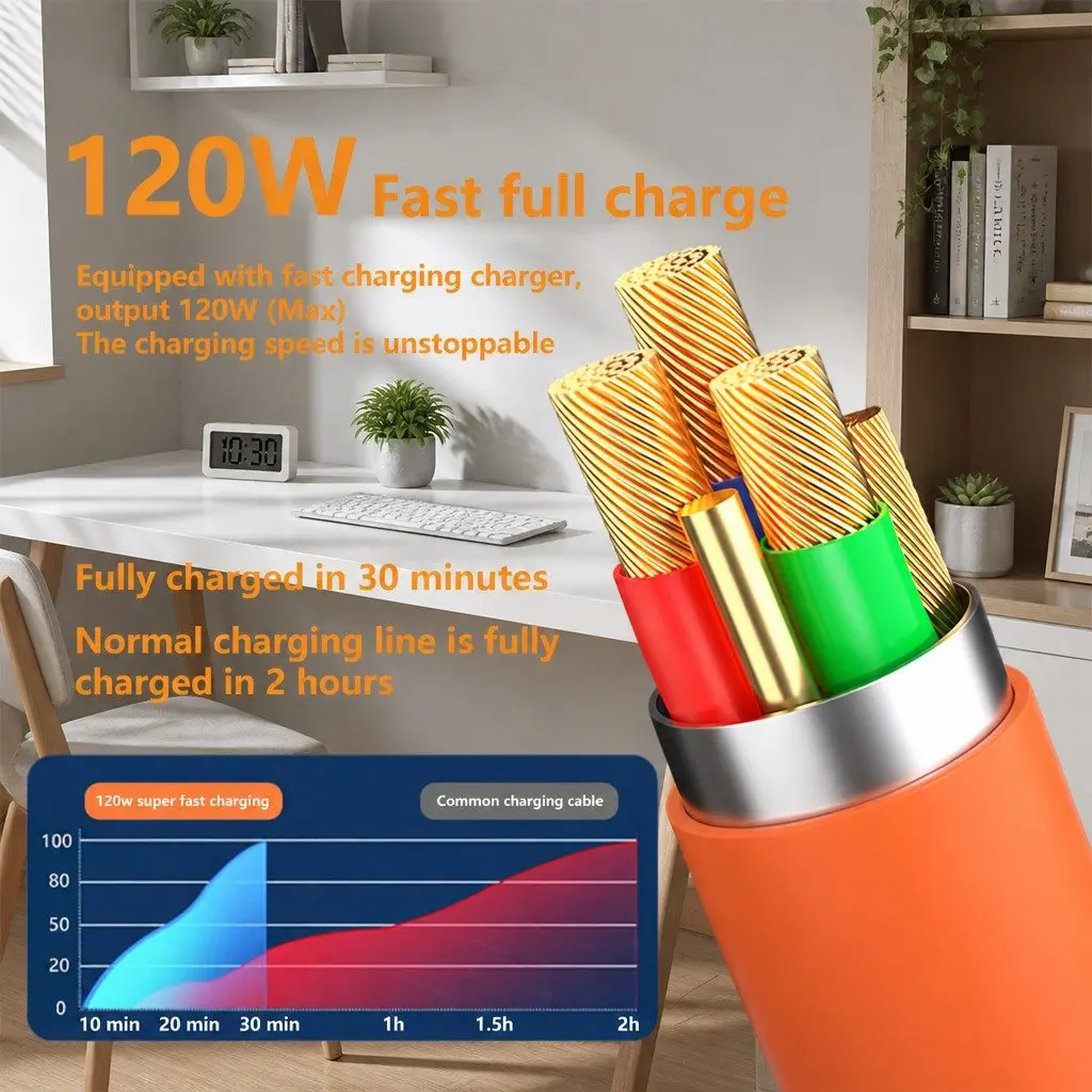 120W Fast Charging Cable Three-In-One Data Line Yellow