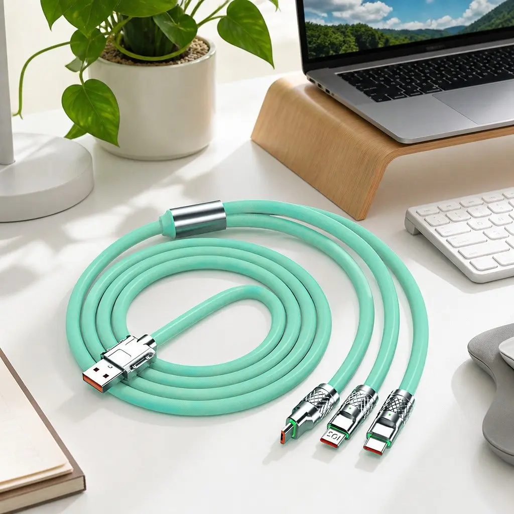120W Fast Charging Cable Three-in-One Universal Data Line Green