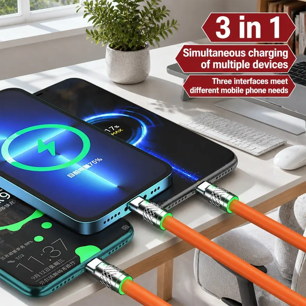 120W Fast Charging Cable Three-in-One Universal Data Line Green