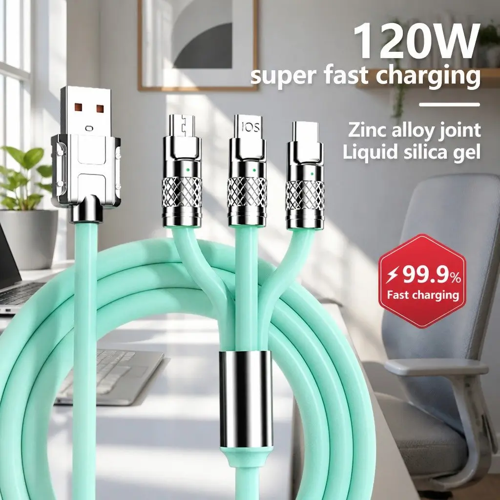 120W Fast Charging Cable Three-in-One Universal Data Line Green