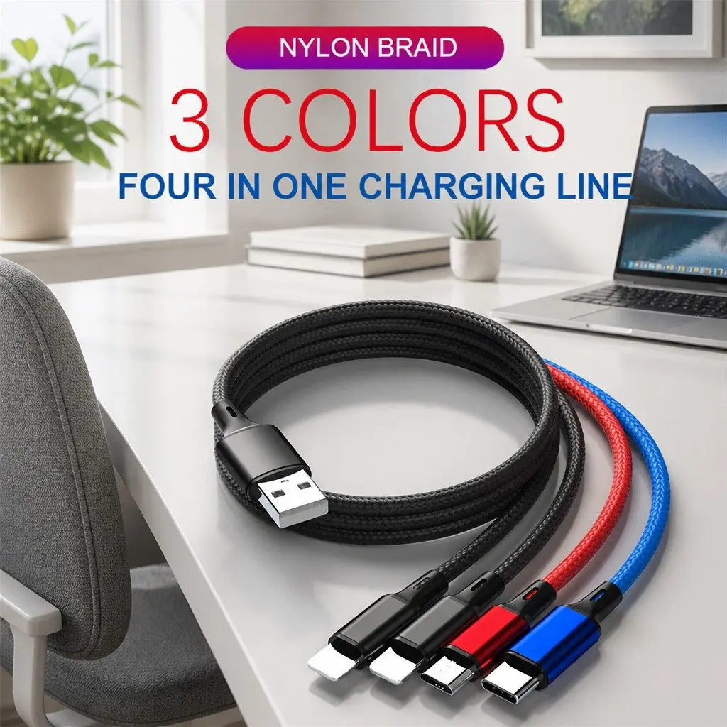 4-in-1 USB Charging Cable Nylon Woven Super Fast Charge Multi Device Connector