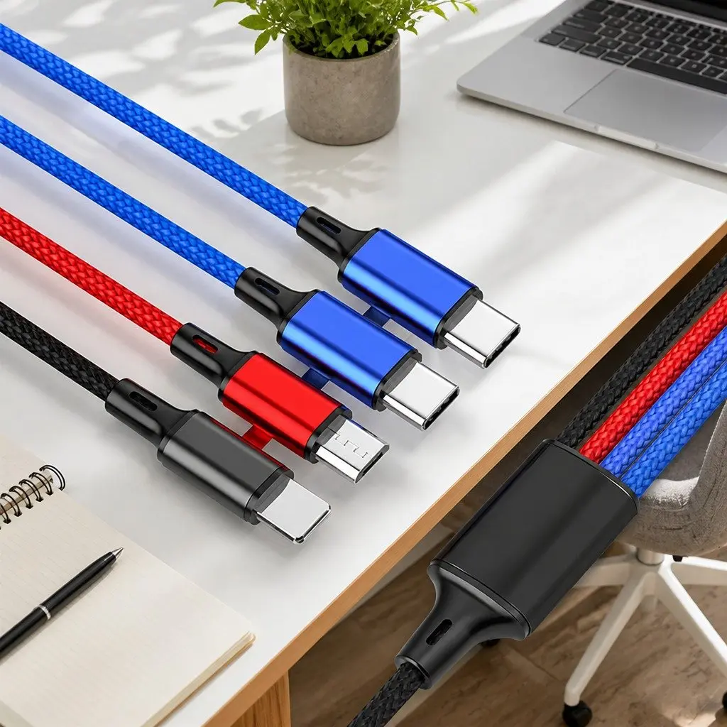 4-in-1 USB Charging Cable Nylon Woven Super Fast Charge Multi Device Connector
