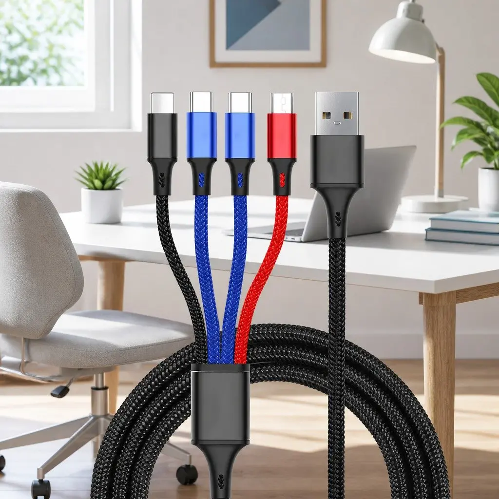 4-in-1 USB Charging Cable Nylon Woven Super Fast Charge Multi Device Connector