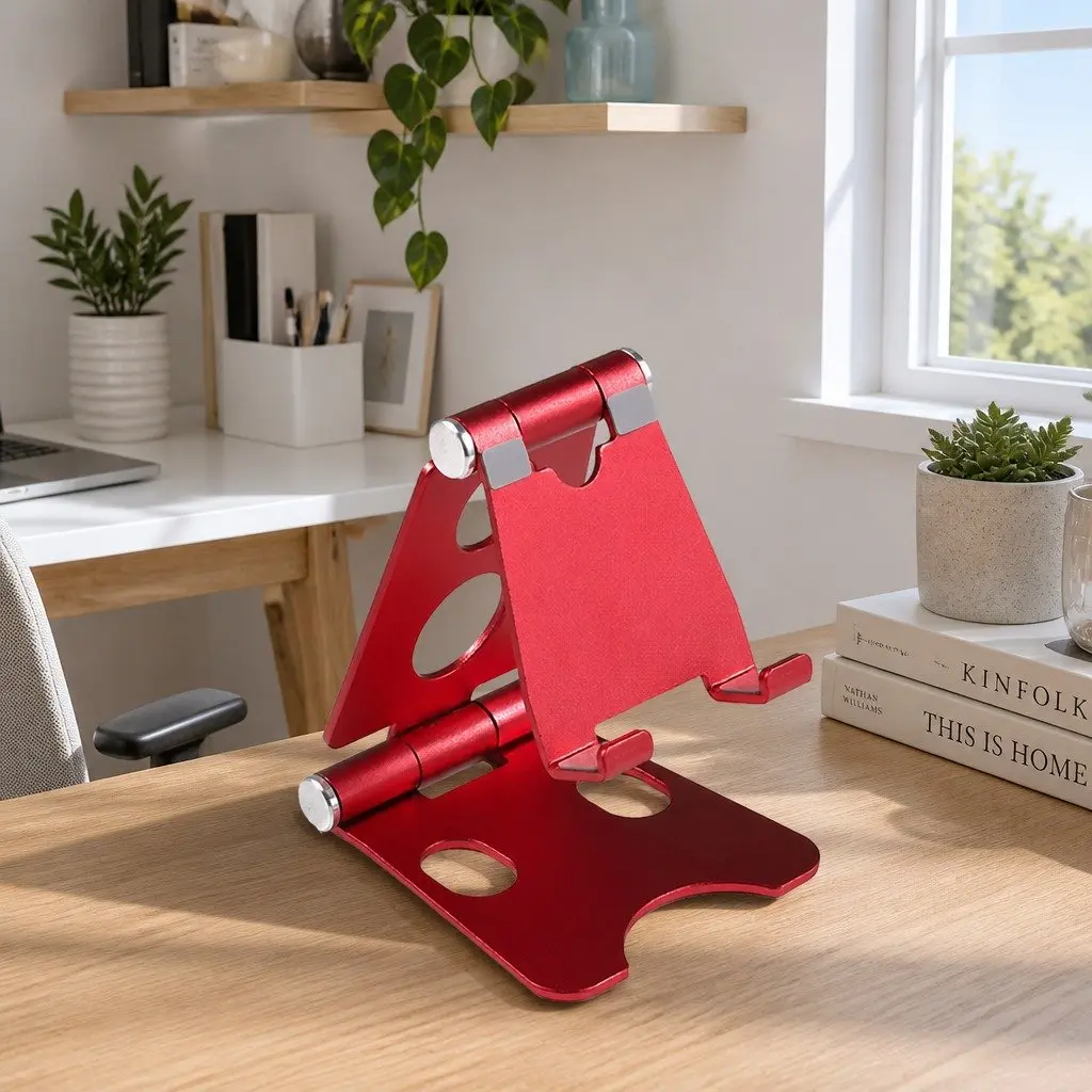 Portable Foldable Phone Holder Red 10X8X6cm Multi-Function Adjustable Stand