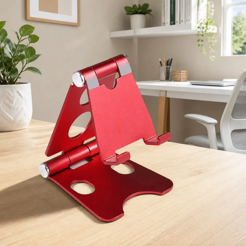 Portable Foldable Phone Holder Red 10X8X6cm Multi-Function Adjustable Stand