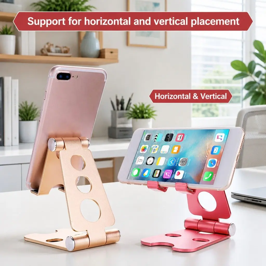 Portable Foldable Phone Holder Red 10X8X6cm Multi-Function Adjustable Stand