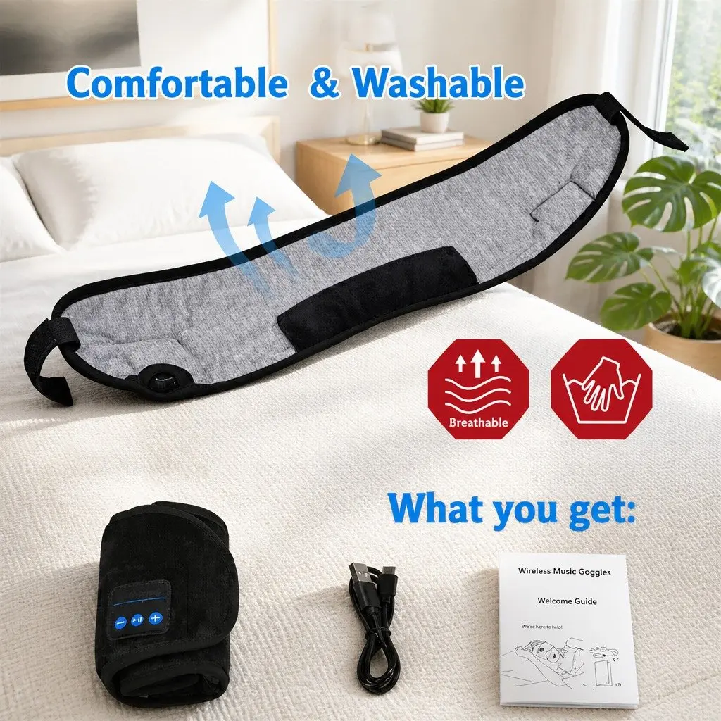 Wireless Bluetooth Stereo Sleep Eye Mask Headphones Music Audio Device