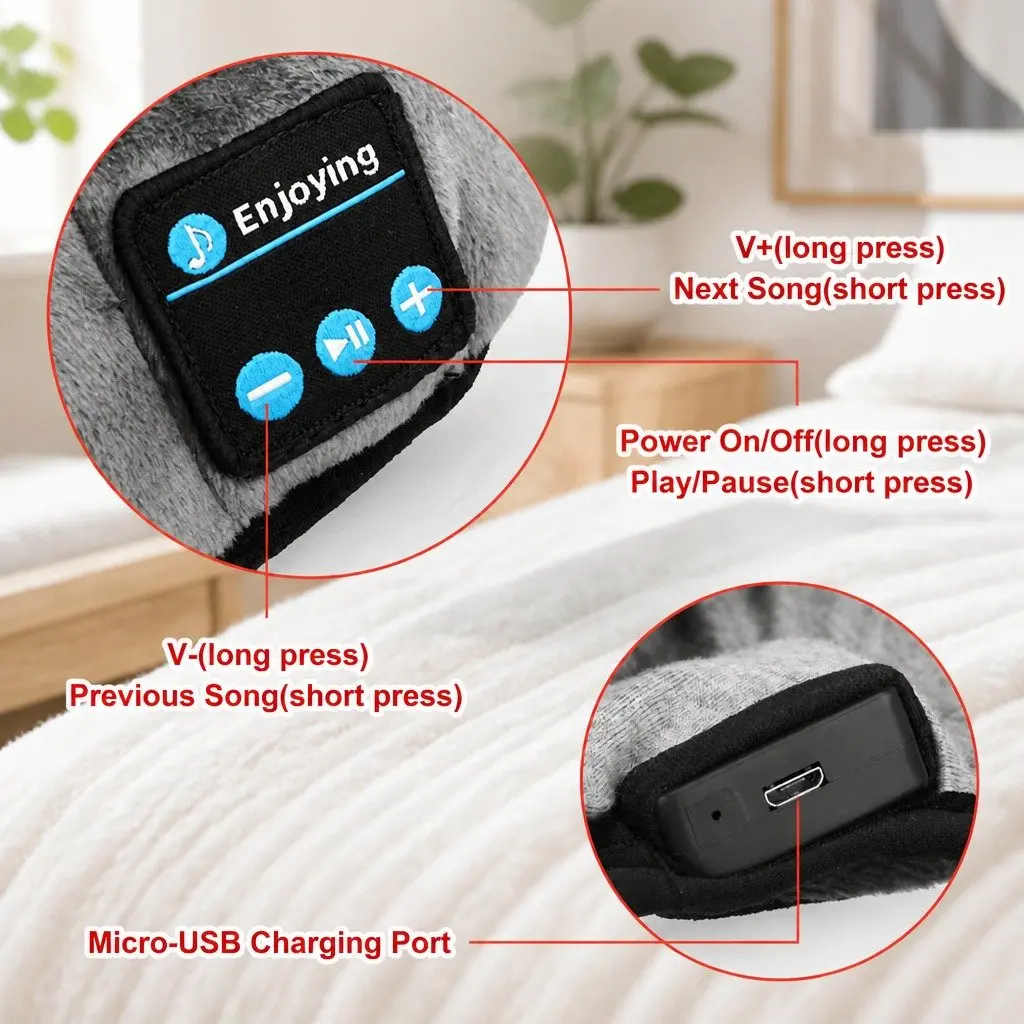 Wireless Bluetooth Stereo Sleep Eye Mask Headphones Music Audio Device