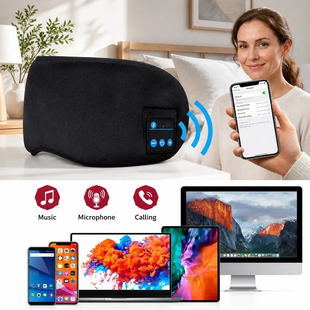 Wireless Bluetooth Stereo Sleep Eye Mask Headphones Music Audio Device