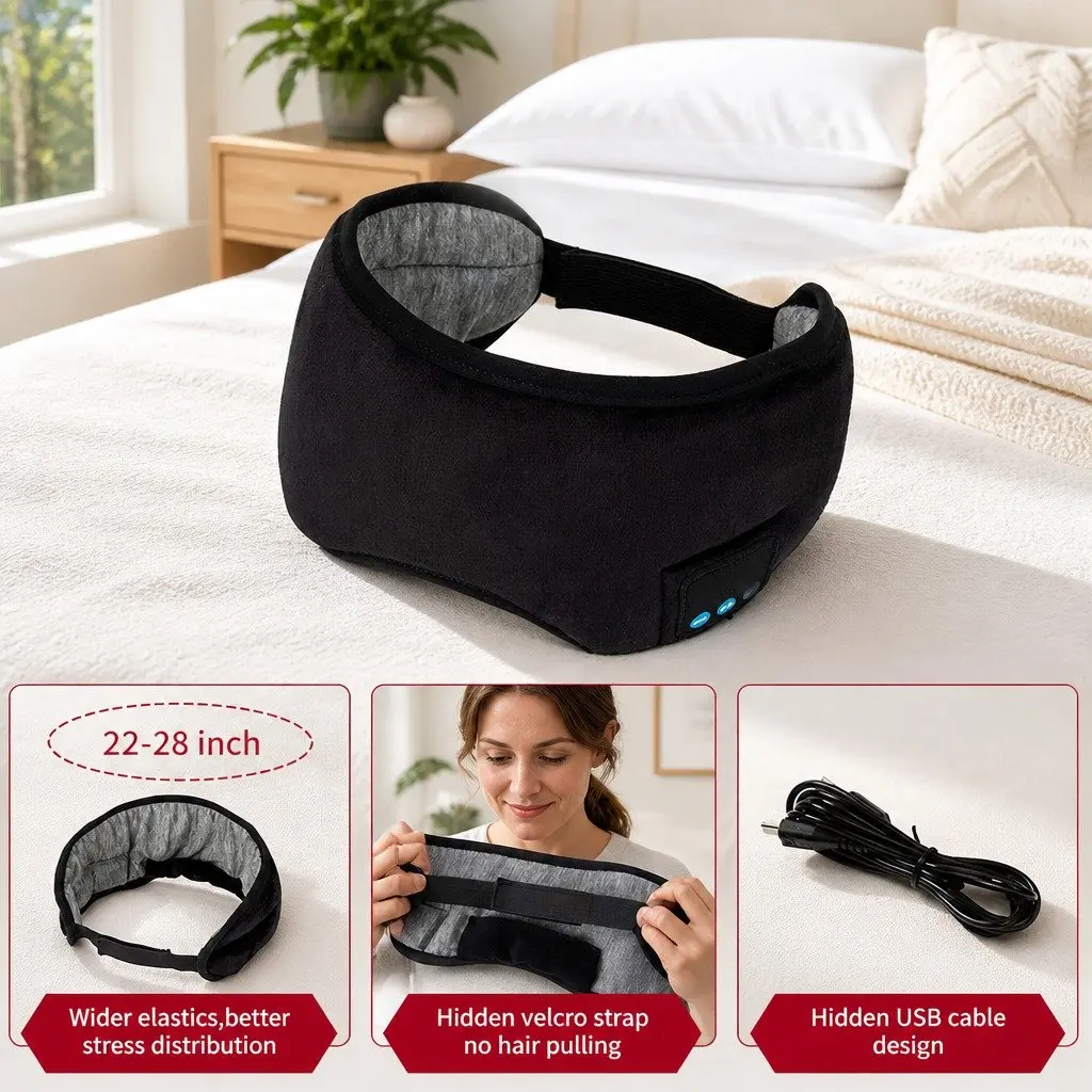 Wireless Bluetooth Stereo Sleep Eye Mask Headphones Music Audio Device