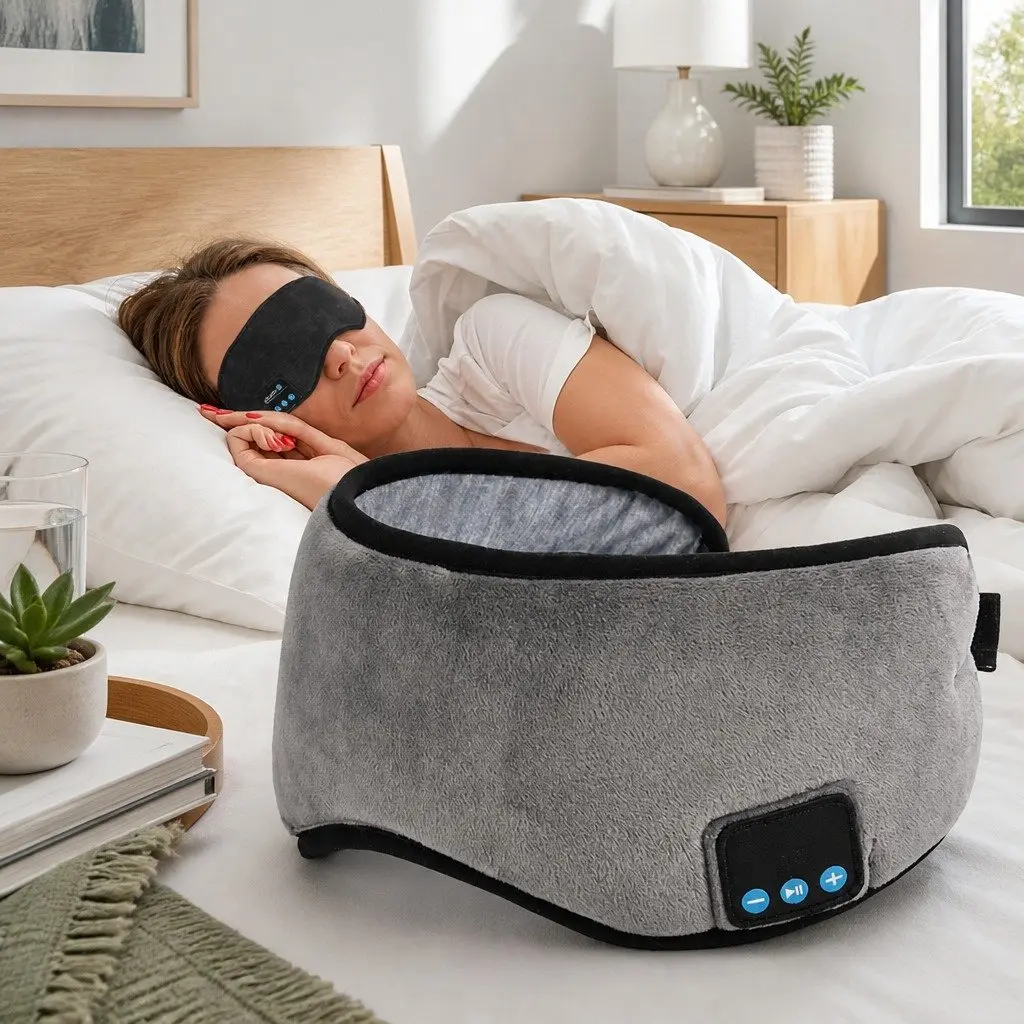 Bluetooth Eye Mask Headphones Grey 13x16.5x6cm Wireless Stereo for Sleep Music Relaxation